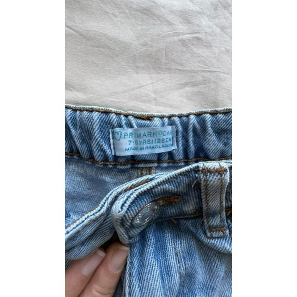 Primark Girls Floral Print Wide Leg Jeans Sz 7-8 Light Wash Demin Elastic Waist - Picture 2 of 11